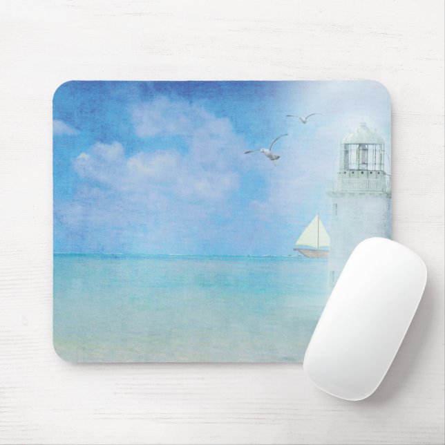 Mousepad Farol branco e veleiro (Com mouse)