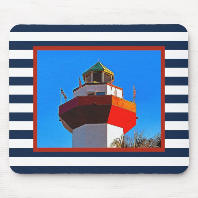 Mousepad Farol da Cidade do Porto de Hilton Head, Striped (Frente)