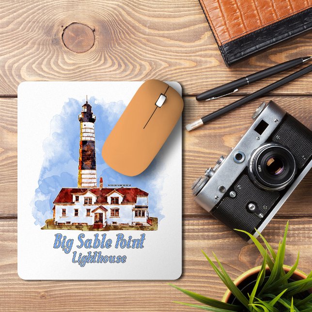 Mousepad Farol de Big Sable Point Aquarela - Michigan (Big Sable Point Lighthouse Watercolor - Michigan. Mouse Pad)