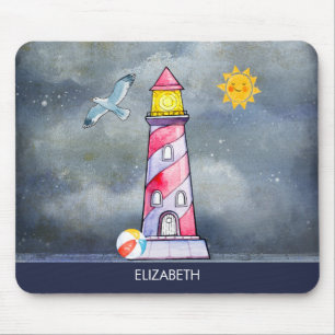 Mousepad Farol listrado vermelho da aguarela