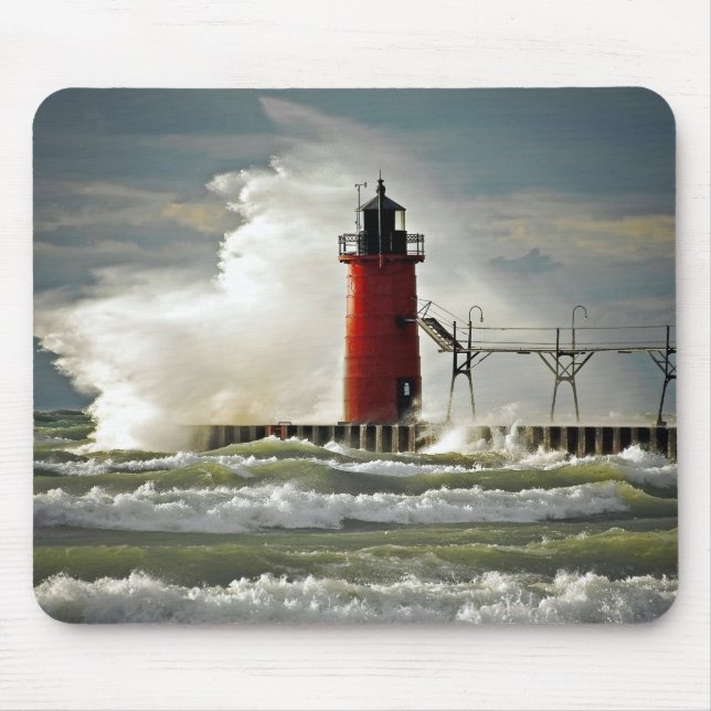 Mousepad farol vermelho com onda grande (Frente)