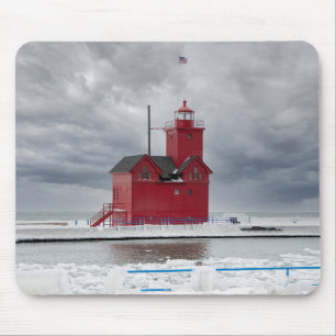 Mousepad Farol Vermelho de Michigan no inverno
