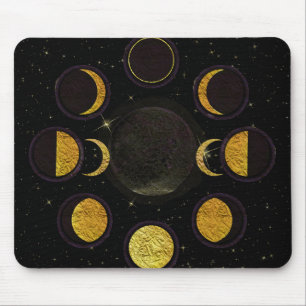 Mousepad Fases da Lua Pretas e Douradas Mágicas