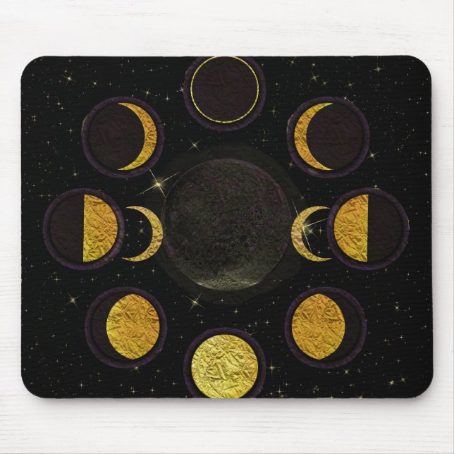 Mousepad Fases da Lua Pretas e Douradas Mágicas (Frente)