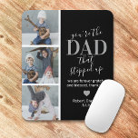 Mousepad Father's Day Step dad Photo<br><div class="desc">Stylish black stepdad mousepad featuring 4 photos of the kids,  the message "you're the dad that stepped up",  a personalized message that you can keep or change to your own,  a cute heart,  and your childrens names.</div>