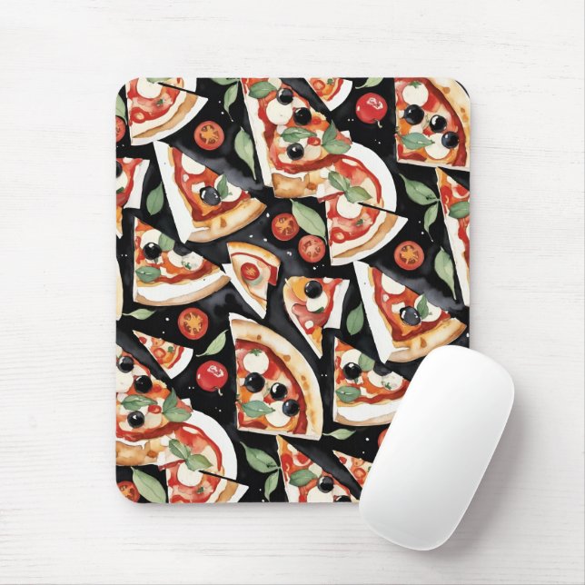 Mousepad Fatias De abstrato Pizza Num Fundo Preto (Com mouse)
