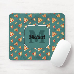 Mousepad Fatias de pizza legais padrão vintage azul-teal Mo