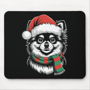 Mousepad Fato de Natal Cachorro Pomerânia Chapéu Cachecol S