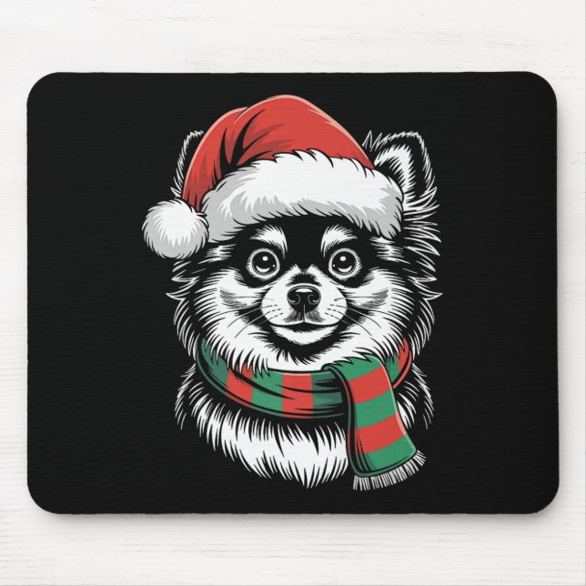 Mousepad Fato de Natal Cachorro Pomerânia Chapéu Cachecol S (Frente)