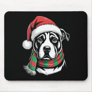 Mousepad Fato de Natal para Cão Pitbull com Chapéu e Cachec