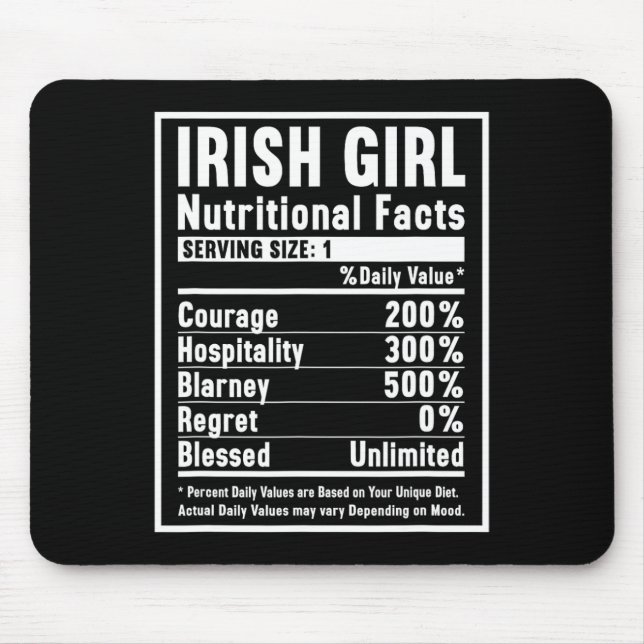 Mousepad Fatos de Nutrição de Raparigas Irlandesas (Frente)