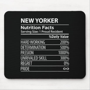 Mousepad Fatos Nutricionais de Nova York Engraçado Orgulho 