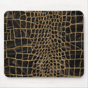 Mousepad Faux Crocodilo Negro Mármore líquido e ouro