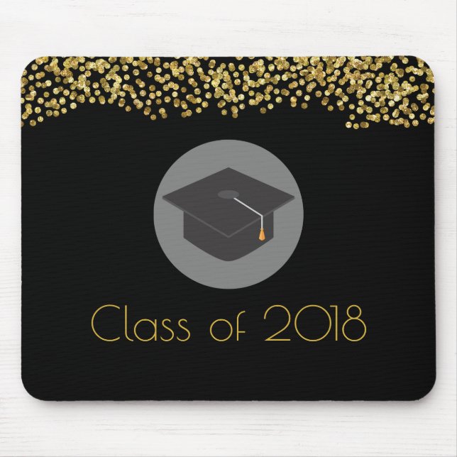 Mousepad Faux Dourado Confetti e Classe de Boné de formatur (Frente)