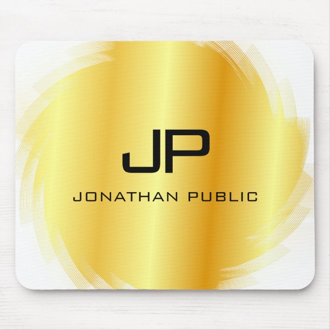 Mousepad Faux Dourado Modern Monogramed Elegant (Frente)