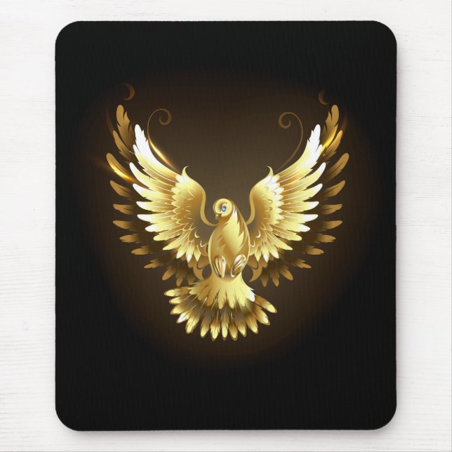 Mousepad Faux Gold Foil Peace Dove em Preto (Frente)