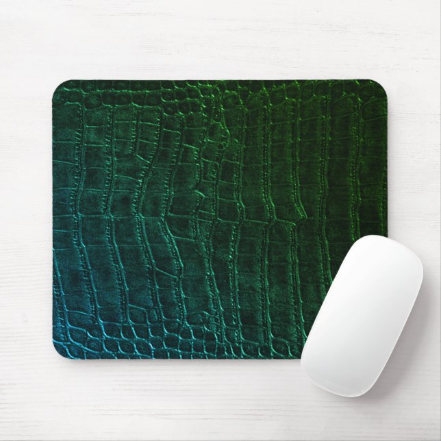 Mousepad Faux Green Alligator Crocodile Leather Print (Com mouse)