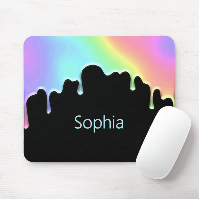 Mousepad Faux Holographic Colorful Rainbow Modern Drops (Com mouse)