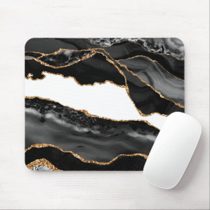 Mousepad Faux Marbled Agate Black Na moda Stone Luxury Dour