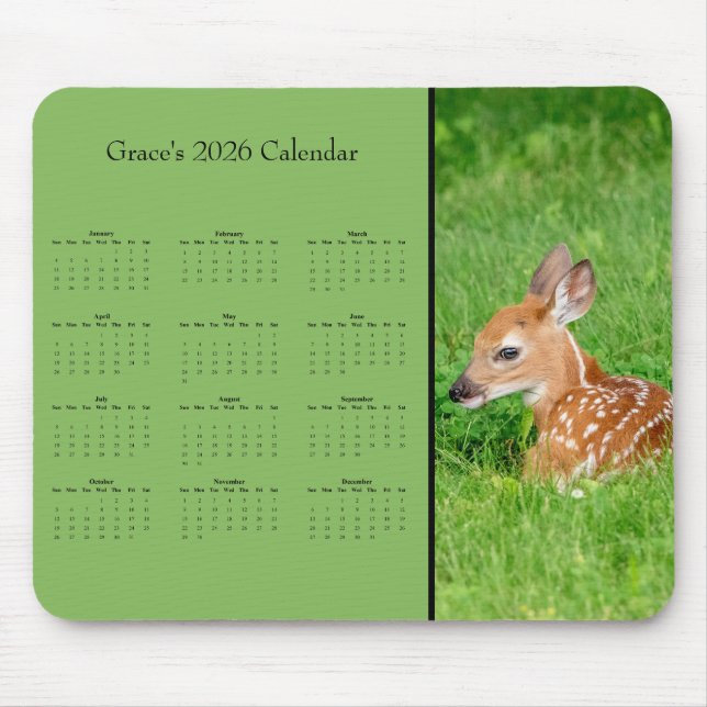 Mousepad Fawn - Customizable full year 2026 calendar (Frente)