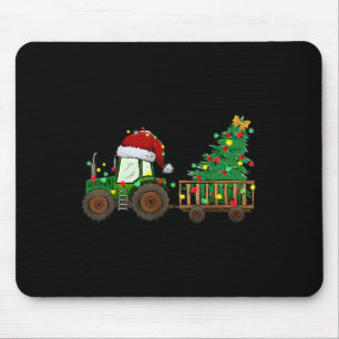 Mousepad Fazenda de Natal Trator Xmas Árvore Luz Santa Hat
