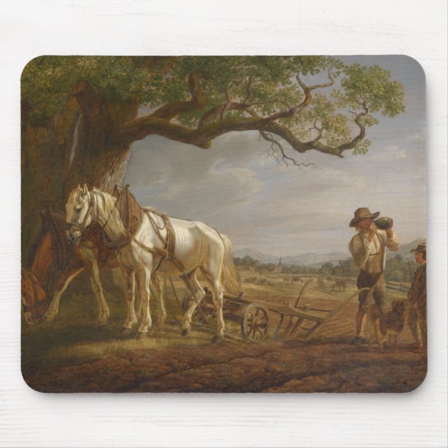 Mousepad Fazendeiros Descansados em Campo com Cavalos e Flo (Frente)