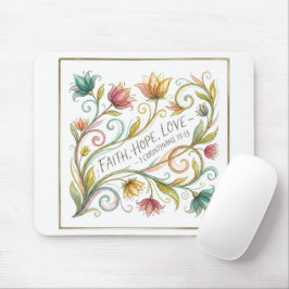 Mousepad Fé Esperança Amor floral