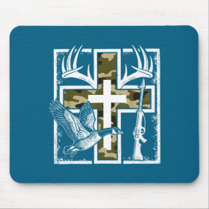Mousepad Fé Pesca Caça Camuflagem Cruz Pato Veado Cristão