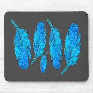 Mousepad Febre azul com penas azuis e cinzas