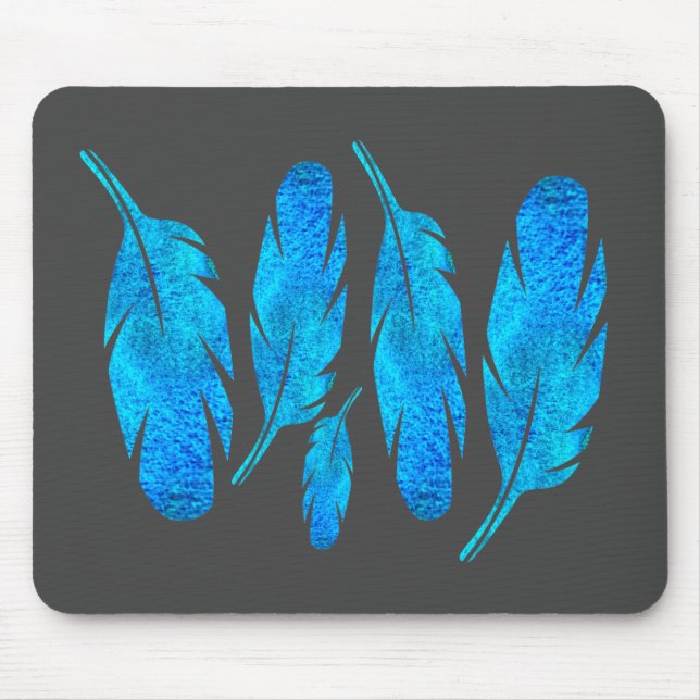 Mousepad Febre azul com penas azuis e cinzas (Frente)