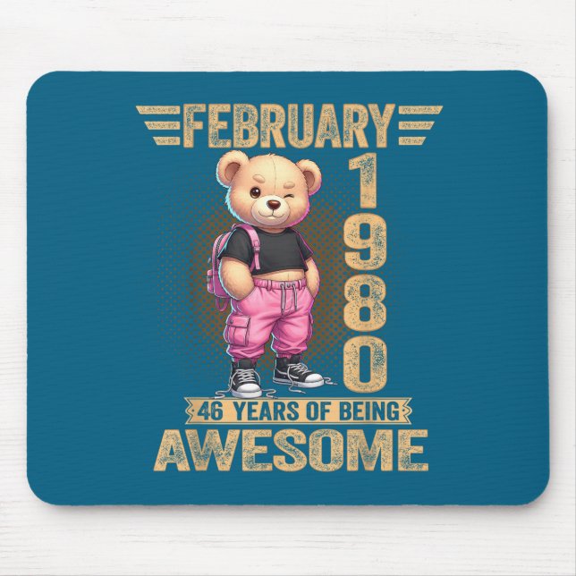 Mousepad February 1980 46th Birthday 46 Year Teddy Bear Bei (Frente)
