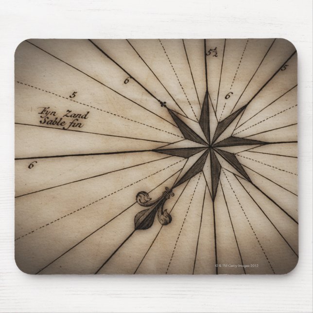 Mousepad Fechar rosa de vento no mapa antigo (Frente)