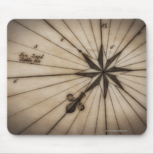 Mousepad Feche acima do rosa de vento no mapa antigo