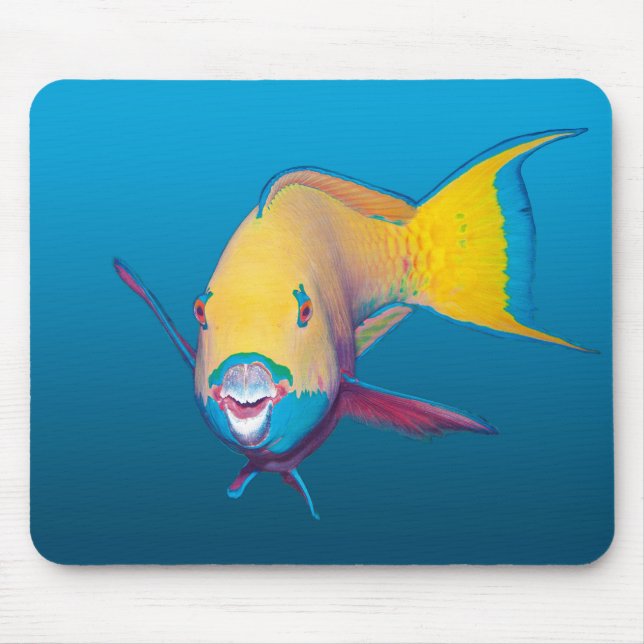 Mousepad Fecho de Parrotfish! Fundo azul gradiente | (Frente)