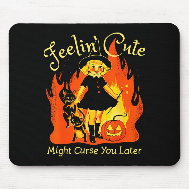 Mousepad Feelin Cute Might Curse You Later Retro Witch Cat  (Frente)