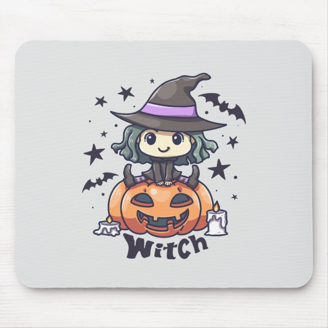 Mousepad Feiticeira Bonita Sentada numa Pumpkin - "Bruxa" (Frente)