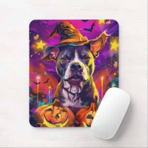Mousepad Feiticeira de Dia das Bruxas e Abóbora de Cachorro