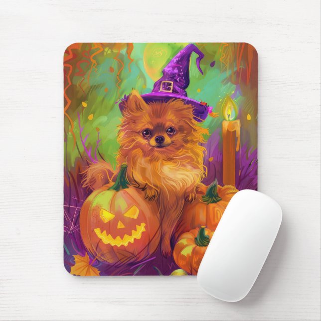 Mousepad Feiticeira De Dia das Bruxas E Abóbora De Pomerâni (Com mouse)