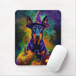 Mousepad Feiticeira de Dia das Bruxas e Abóbora do Doberman