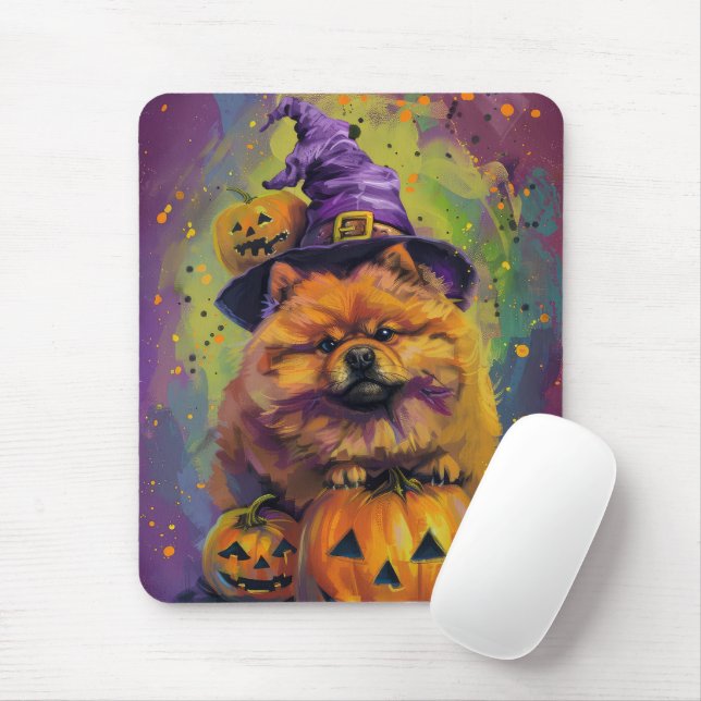 Mousepad Feiticeira de Halloween e Abóbora de Chow Spooky (Com mouse)