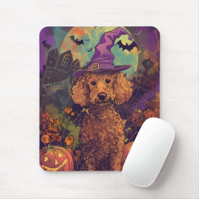 Mousepad Feiticeira de Halloween e Abóbora de Poodle Spookl (Com mouse)