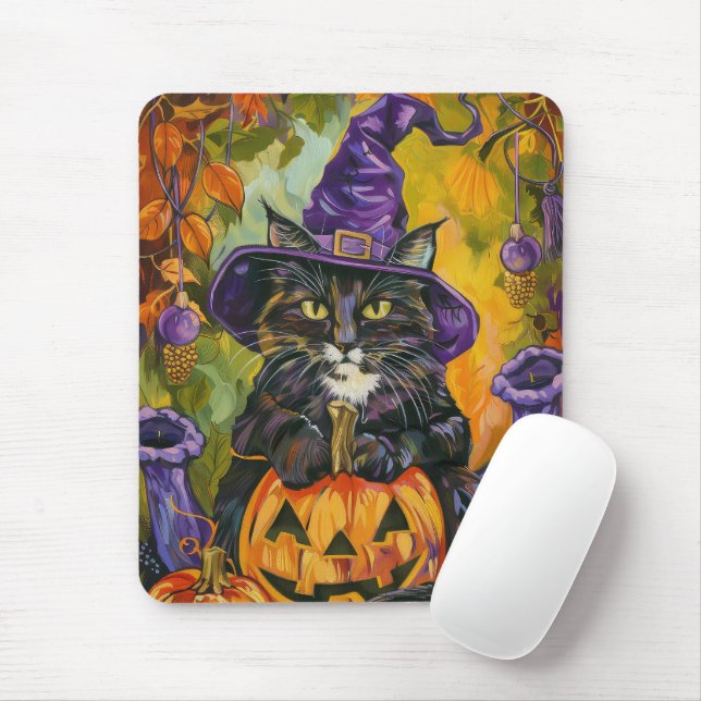 Mousepad Feiticeira de Halloween e Abóbora de Tuxedo (Com mouse)