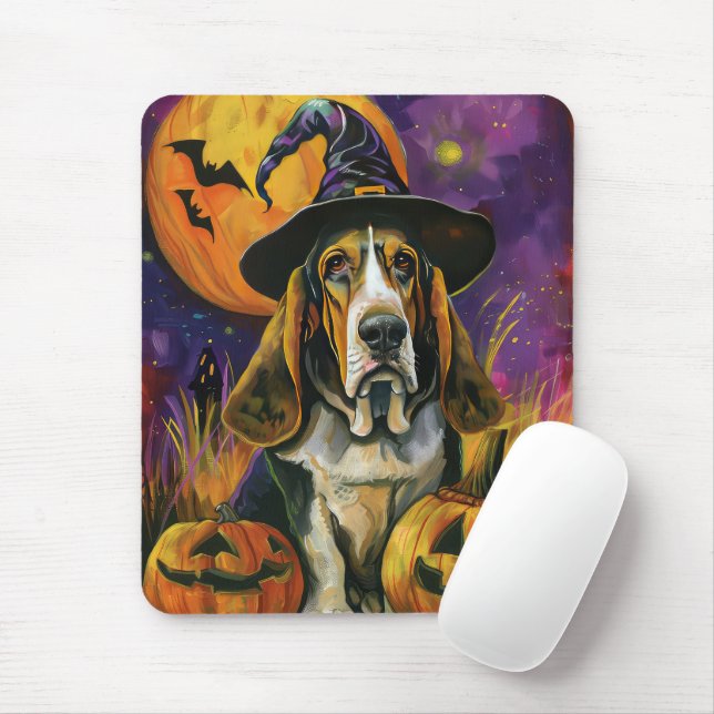 Mousepad Feiticeira E Abóbora De Hound Halloween Spooky Bas (Com mouse)