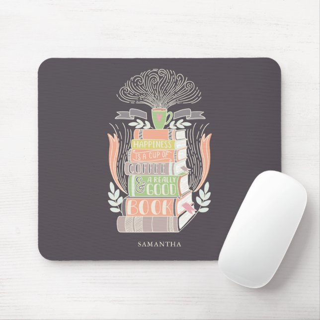Mousepad Felicidade é Café e Livros (Com mouse)