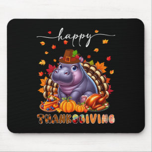 Mousepad Feliciz Dia de Ação de Graças Fantasia de Hipopóta