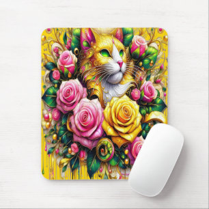 Mousepad Feline em meio a um Blogue Floral Vibrante