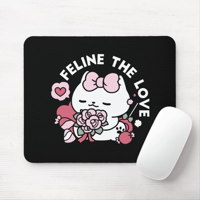 Mousepad Feline o Amor - Design de Gato do Namorados (Com mouse)