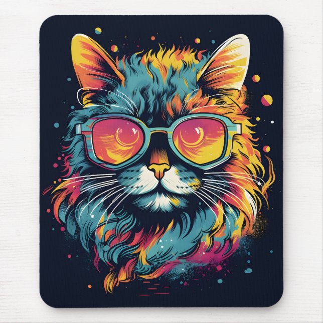 Mousepad Felino Chic do Geek Retro (Frente)