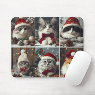 Mousepad Felinos de Natal bonitos animais de inverno