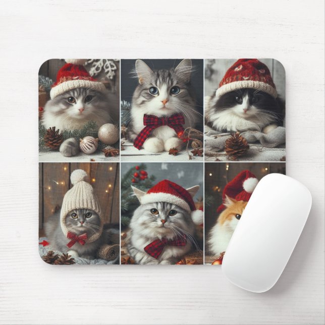 Mousepad Felinos de Natal bonitos animais de inverno (Com mouse)